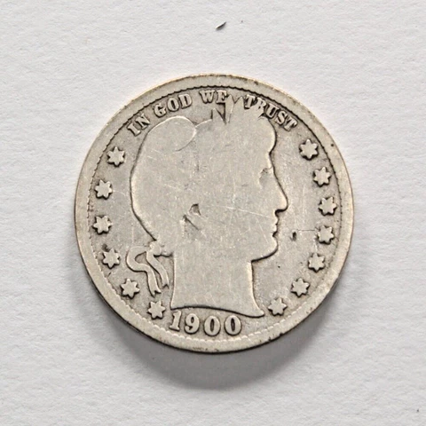 1900 S SILVER BARBER QUARTER AG GRADE DETAILS 90 PERCENT SILVER US 25C COIN Cover
