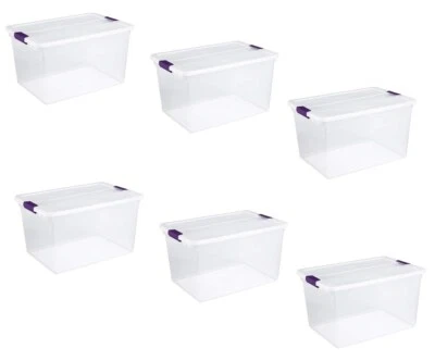 Sterilite 17571706 66 Quart 62 Liter Clear Latch Box Storage Container, 6-Pack