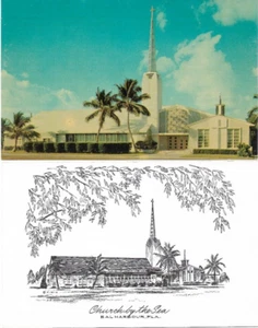 The Church-By-The-Sea: coppia di cartoline 1965 ~ Bar Harbour, Miami Beach (#2310) - Foto 1 di 2