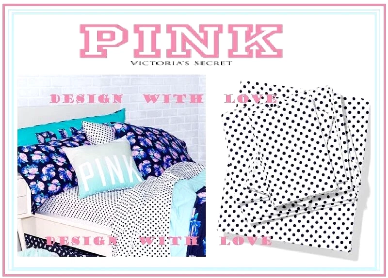 JUEGO DE SÁBANAS 3 PIEZAS VICTORIA'S SECRET ROSA LUNARES ESTUCHE PLANO AJUSTADO DOBLE XL Foto 1 de 4
