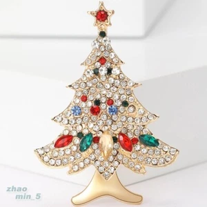 Crystal Christmas Brooches Rhinestone Christmas Tree Brooch Pin Jewelry Gifts - Picture 1 of 5