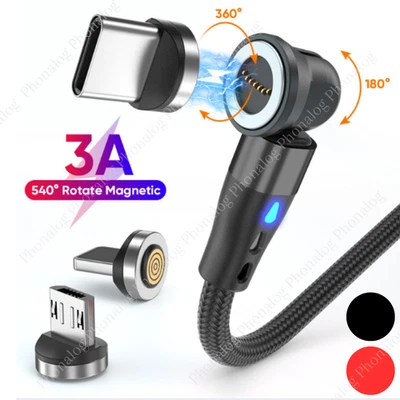 540° Rotate Magnetic Phone Charger Charging Cable For Micro USB/Type C/ iPhone - Image 1 of 4
