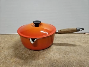 Vintage Le Creuset Volcanic Orange Cast Iron Enamel Lidded Saucepan Pan #20 - Picture 1 of 7