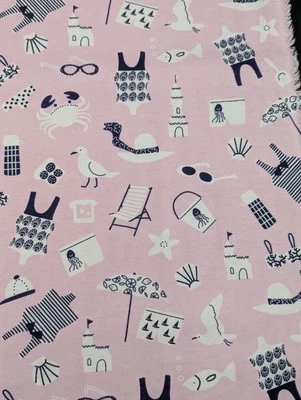 4.5 Yard Lot Super Snuggle Flannel Pink Swimsuits Beach Print Cotton Material 42 - Image 1 of 4