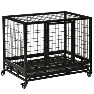 PawHut Metal Kennel Cage with Wheels and Crate Tray for Pet Dog Medium Black - Picture 1 of 11