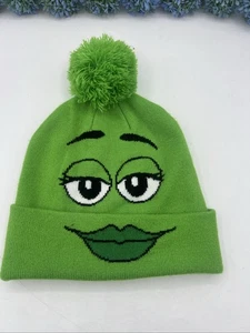 M&M Strickmütze grün mit Lippen, flauschiger Bommel - Bild 1 von 8