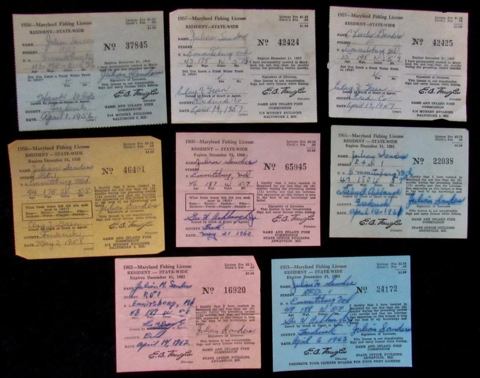 Licencias de pesca de Maryland - 1956 a 1963 Foto 1 de 1