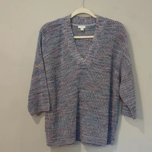 J. Jill Blue V-Neck Sweater with Relaxed Fit and 3/4 Sleeves 100% Cotton size M - Picture 1 of 9