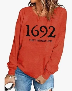 Yuaelria 1692 They Missed One Halloween Long Sleeve Women Vintage Witch Tops Cas - Picture 1 of 4