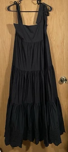Jason Wu Black Tiered Maxi Dress Eyelet Trim CottageCore Witchy Whimsigoth Sz Lg - Picture 1 of 7