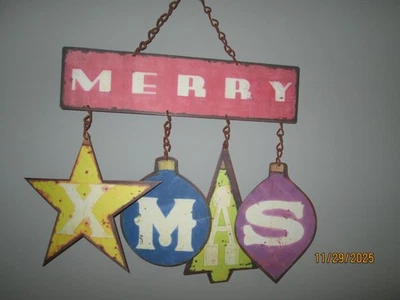 FOLK ART/ VINTAGE LOOKING MERRY XMAS METAL SIGN, CHRISTMAS DECOR, 18" BY 14' - Image 1 of 4
