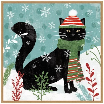 Framed Canvas Wall Art 22x22 Purrfect Holiday II Cat by Veronique Charron, Fr... - Image 1 of 4