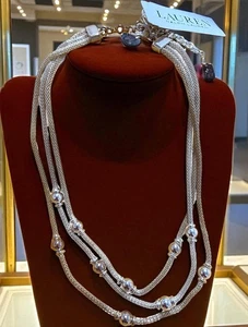 Collar de malla Lauren Ralph Lauren cadena con cuentas tono plata y oro 18" nuevo con etiquetas - Imagen 1 de 14