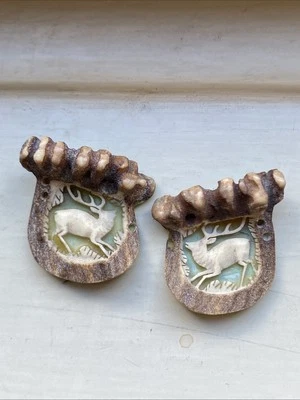 Antique Carved Horn Buttons Turquoise Deer  Parts for Jewelry Making VTG Buttons - Image 1 of 4
