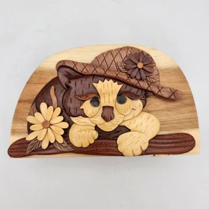 Carver Dan's Kitty Kitten Cat in Hat Flower Wooden Puzzle Box Brand New In Box - Picture 1 of 17