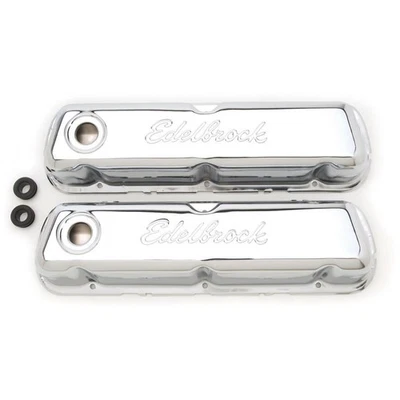 Edelbrock 4460 Signature Series Chrome Valve Cover Set, SB Fits Ford - Image 1 of 4
