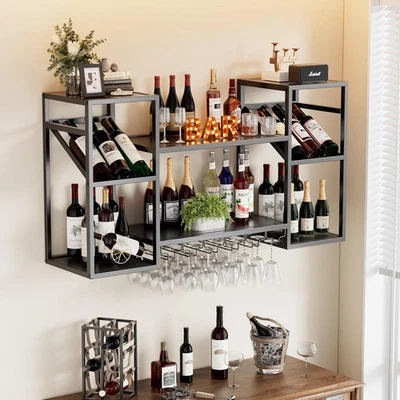 Portabottiglie Da Parete Con Supporto in Vetro 3 Livelli Portabottiglie Da Vino  - Immagine 1 di 4