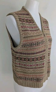 Woolrich Womens S Fair Isle Cotton Sweater Vest Zip Tan Preppy Grandpa 90s Y2K  - Picture 1 of 11