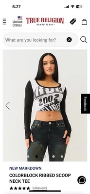 Nueva Camisa Top True Religion Blanco y Negro Bloques de Color Manga Larga XS Venta al por menor $72 Foto 1 de 4