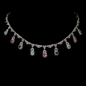 925 Sterling Silver Necklace Oval Ruby Emerald Sapphire Natural Gemstone Jewelry - Picture 1 of 14