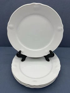 RANMARU Porcelain PEBBLE BEACH All White 7 5/8" SALAD PLATES Shell Rim SET OF 4 - Picture 1 of 13