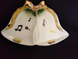 SCHÖNE MCM 50er JAHRE MAMMUTBAUM KERAMIK WEIHNACHTSGLOCKE BONBONIERE MIT ORIG ETIKETT - Bild 1 von 7