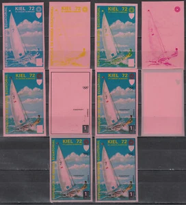 W EQUATORIAL GUINEA 0098B CP1-10 MUNICH OLYMPIC KIEL SAILING COLOR PROOFS - Picture 1 of 1