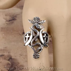 VOODOO VEVE - MARIE LAVEAU - RING Sterling SILVER 925 Lwa Vodou - Picture 1 of 7