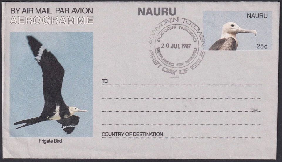 F-EX54209 NAURU FDC 1987 AEROGRAMME FRIGATE BIRD AVES OISEAUX VÖGEL. - Image 1 of 1