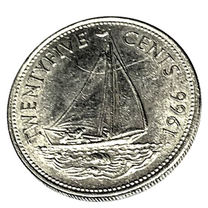 # C5786 BAHAMAS COIN, 25 CENTS 1966 - Picture 1 of 2
