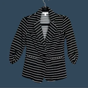DRESS BARN-WOMENS STRIPE BLACK/WHITE 3/4 SLEEVE BUTTON CLOSURE BALZER SIZE SMALL - Picture 1 of 7