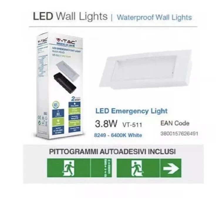 LAMPADA EMERGENZA V-TAC LED 3,8W COMPLETA DI INCASSO LUMINOSITA' SA/SE VT-511 - Immagine 1 di 1