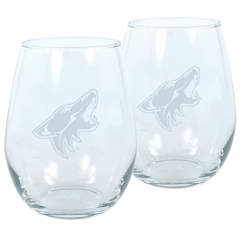 Arizona Coyotes 17oz Stemless Wine Glass Set w/Laser Etch Engraved Logo (2-Pack) Cover