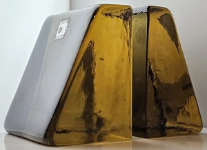 Blenko Brown Gold Glass Book Ends Wedge Wayne Husted 1960s Mid Century Modern TM - Picture 1 of 24