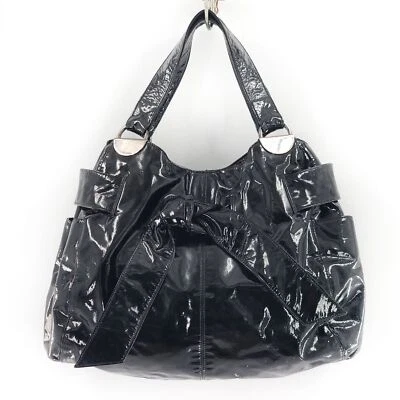 KOOBA Black Patent Leather Elisha Bow Hobo Satchel Bag - Image 1 of 4