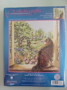 NEU, WERKSEITIG VERSIEGELT, JANLYNN, GEZÄHLTES KREUZSTICH-KIT, ""BLICK AUF DEN GARTEN"". - Bild 1 von 2