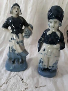 Pair of Figurines Vintage Dutch Man & Woman Classic Blue & White - Picture 1 of 9