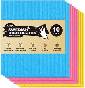 AIDEA Dish Cloth Swedish - Pack of 10 Cellulose Sponge Cloths Absorbent Frien... - Picture 1 of 7