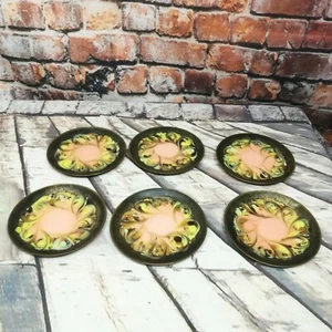 6 Emaille Untersetzer Tellerchen Set Vintage 9 cm - Bild 1 von 6