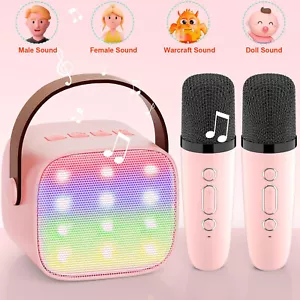 Kinder Karaoke Maschine Tragbarer Bluetooth Lautsprecher mit LED & 2 Mikrofonen - Bild 1 von 12
