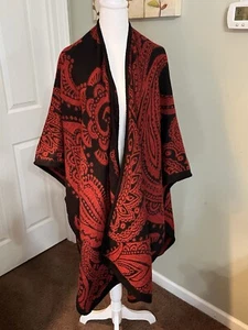 Chicos Strick Ruana Poncho Halstuch schwarz rot Blumen Paisley One Size wunderschön - Bild 1 von 13