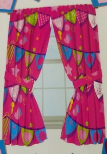 PAIR Shopkins Window Panels Microfiber Curtains Pennant Flag Design 82x63 Pink  - Picture 1 of 5
