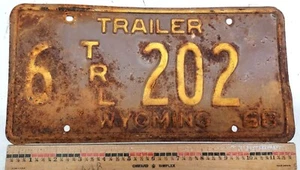 Vintage Wyoming 1968 Trailer License Plate  6 TRL 202 Tag Carbon County - Picture 1 of 9