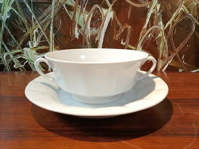 Fürstenberg Germany, Grecque Weiß, edle Suppentasse mit Untertasse - Bild 1 von 4