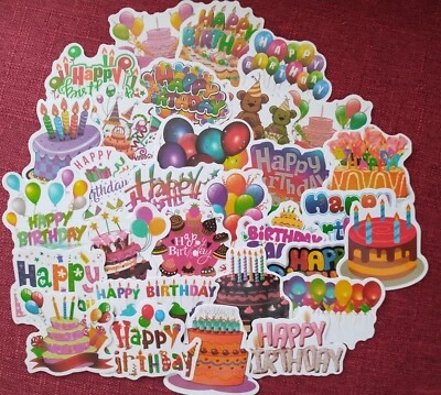 50pc. HAPPY BIRTHDAY WATERPROOF VINYL STICKERS/DECALS - Image 1 of 2