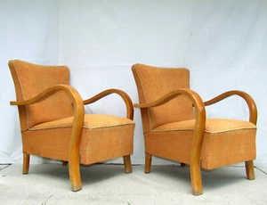 Pair of Art Deco Armchairs, Club Cocktail Chairs. Antique Vintage Halabala 1920. - Picture 1 of 16