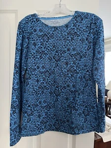 Talbots blue & black paisley long sleeves top with sequins size M Nwot - Picture 1 of 4