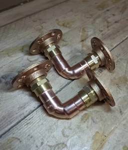 Soportes de estante de cobre y latón ""originales grandes"" diseñados industrialmente - Imagen 1 de 7