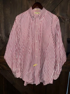 LL Bean VTG Mens Button Down Shirt Red Stripe Sz 17 1/2 35 Pocket - Picture 1 of 4
