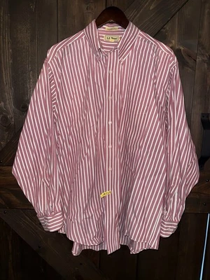 LL Bean VTG Mens Button Down Shirt Red Stripe Sz 17 1/2 35 Pocket - Image 1 of 4